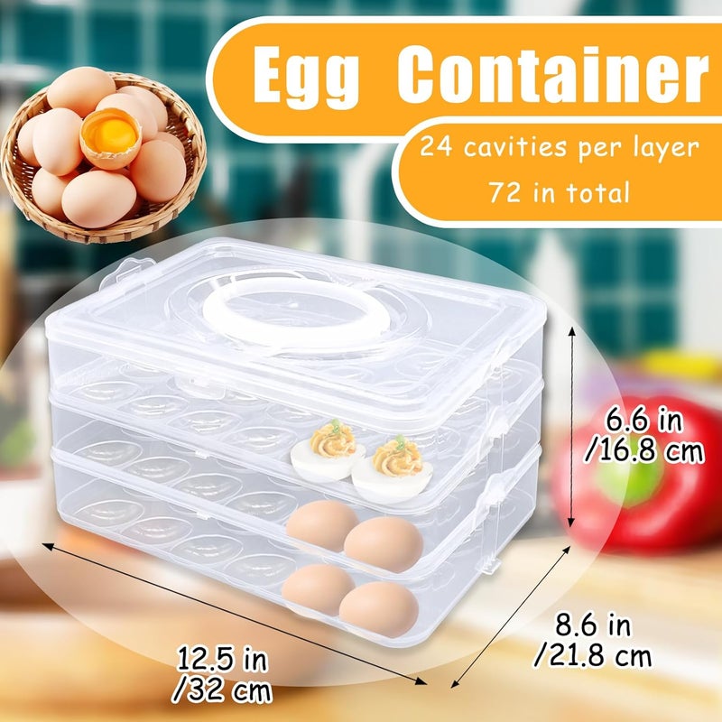 Jgalnim 3 Layer Deviled Egg Trays Containers with Lid,Plastic Refrigerator Egg Carrier with Handle for 72 holes,Clear Storage Platter for Portable Devil Egg,Easter Thanksgiving - Image 2